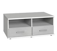 Meuble TV bas coloris Blanc, rechampis teinte béton gris clair - Longueur 92 x Hauteur 38 x Profondeur 58 cm--