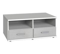 Meuble TV bas coloris Blanc, rechampis teinte béton gris clair - Longueur 92 x Hauteur 38 x Profondeur 58 cm--