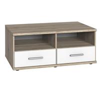 Meuble TV bas coloris Imitation chêne San Remo, rechampis blanc - Longueur 92 x Hauteur 38 x Profondeur 58 cm--