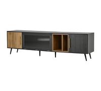 Meuble TV bas de style moderne avec 3 portes et un espace de rangement ouvert pour TV jusqu'à 90", meuble TV en bois, gris et grain de bois, étagère TV, 200 x 40 x 55,5 cm (Gris-NEW)