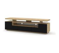 Meuble TV bas EVA 180 cm avec double plateau de table et commode HiFi (chêne artisan / noir mat)