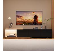 Meuble TV bas extensible de 240 cm avec LED pour téléviseur jusqu'à 65", buffet, meuble TV avec 3 tiroirs et étagères ouvertes, commode pour salon, chambre à coucher, chêne et noir