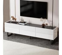 Meuble TV Bas Laqué Brillant, Meuble TV Moderne avec Trois Tiroirs, Table de Télévision pour Salon, Chambre à Coucher et Couloir, Design Classique Noir et Blanc, Meubles de Salon