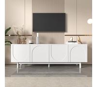 Meuble TV bas léger, style luxe, portes structurées, séparateurs réglables, pour TV jusqu'à 79 pouces, design élégant, matériaux de haute qualité, stable, grand espace de rangement, salon moderne