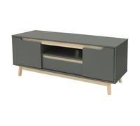 Meuble TV bas - ML-Design - Vert et bois - 120x40x46 cm - 2 portes, 1 tiroir, niche, passe-câbles
