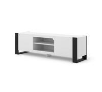 Meuble TV bas Mondi 158 cm Hi-Fi Commode avec pieds noirs Blanc Mat