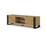 BIM Furniture Meuble TV Mondi avec 2 Portes + 2 étagères - L 158 X P 40 X H 47 Cm - Bois Et Noir Mat