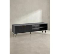 Meuble TV bas noir avec décor chêne 150 x 51 x 39 cm - Meuble TV moderne design haut - Meuble TV avec portes et étagères de rangement