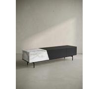 Meuble TV bas noir avec décor en marbre blanc 150 x 40 x 40 cm - Meuble TV moderne design bas - Meuble TV avec portes et tiroir