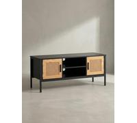 Meuble TV bas noir/chêne avec tressage de Vienne - 110 x 48 x 40 cm - Meuble TV intemporel - Design haut - Meuble TV avec portes - Meuble TV pour salon