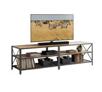 Meuble TV Bas Relaxdays, 4 Compartiments, Ouvert jusqu'à 75 Pouces, H x L x P : 52 x 180 x 39 cm, Brun/Noir