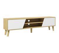 HomCom Meuble TV bas sur pied style scandinave 2 portes 2 niches chêne clair Beige