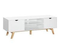 HomCom – Meuble TV banc sur pied scandinave 2 portes 2 niches bois blanc 150×39×50 cm
