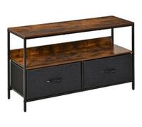 HomCom Meuble TV bas style industriel 2 tiroirs tissu gris MDF noir bois vieilli Marron G