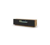 Meuble TV bas universel AURA 150 cm à suspendre ou à poser Chêne artisan / noir mat avec LED