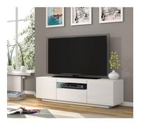 Bim Furniture Meuble TV bas Aura 150 cm – Buffet HI‑FI à suspendre ou à poser Blanc brillant sans LED