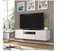Meuble TV bas universel Aura 150 cm Buffet HI-FI à suspendre ou à poser Blanc mat sans LED