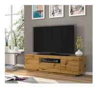 Aura - Armoire basse Hi-Fi pour TV - 150 cm - Universelle - À suspendre ou à poser - Avec LED - Chêne artisanale