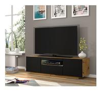 Meuble TV bas universel Aura 150 cm Buffet HI-FI à suspendre ou à poser chêne artisan noir mat sans LED
