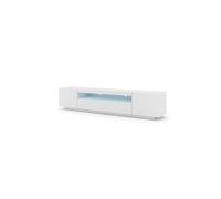 Meuble TV bas universel AURA 200 cm à suspendre ou à poser Blanc mat avec LED