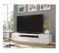 Meuble TV bas universel AURA 200 cm à suspendre ou à poser Blanc mat / Blanc brillant avec LED