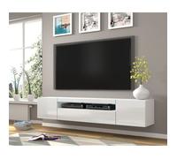 Meuble TV bas universel Aura 200 cm à suspendre ou à poser blanc mat / blanc brillant sans LED