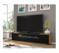 Meuble TV bas universel Aura 200 cm à suspendre ou à poser chêne artisan noir mat sans LED