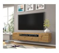 Meuble TV bas universel Aura 200 cm à suspendre ou à poser chêne artisan sans LED