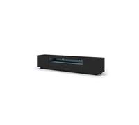 Meuble TV bas universel AURA 200 cm à suspendre ou à poser Noir mat avec LED