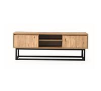 Meuble TV - BELINDA - Noir / Pin - 46 x 192 x 15 cm