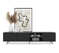 Meuble TV - BELLO - 175 cm noir, façades à lamelles et pieds noirs