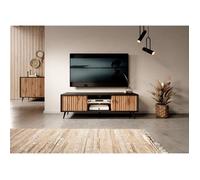 Meuble TV - BELLO - avec LED - 135 cm -noir -chêne lamellas