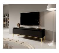 Selsey Meuble TV Armoire De Télévision 2 Portes 150 cm sur Pieds Doré Salle De Séjour Chambre À Coucher Noir Bemmi