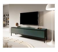 Selsey Meuble TV Armoire De Télévision 2 Portes 150 cm sur Pieds Noir Salle De Séjour Chambre À Coucher Vert Foncé Bemmi