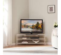 [en.casa] Meuble TV sur Pieds en Forme Biseautée Banc Télévision Armoire Télé avec 2 Compartiments de Rangement Passage des Câbles pour Salon Chambre Panneau de Particules 110 x 36 x 42 cm Beige