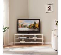 [en.casa] Meuble TV sur Pieds en Forme Biseautée Banc Télévision Armoire Télé avec 2 Compartiments de Rangement Passage des Câbles pour Salon Chambre Panneau de Particules 110 x 36 x 42 cm Blanc