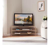 [en.casa] Meuble TV sur Pieds en Forme Biseautée Banc Télévision Armoire Télé avec 2 Compartiments de Rangement Passage des Câbles pour Salon Chambre Panneau de Particules 110 x 36 x 42 cm Effet Chêne