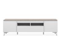 Meuble TV Bertrix 56A - Décor travertin / blanc - Panneaux de particules - 177 x 51 5 x 40 cm