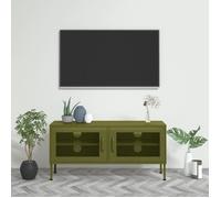 Meuble TV BEST-HOME Vert olive 105x35x50 cm Acier - 2 portes en maille et 1 tiroir