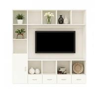 Meuble TV BibliothèQue Blanc Bois Moderne éTagèRes Ouvertes avec Tiroirs Espace TéLéViseur 42 50 Pouces Meubles Tele