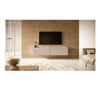 Meuble TV - BISIRA - 140 cm - couleur gris-beige avec insert doré