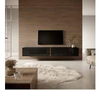 Selsey Meuble TV Armoire De Télévision 200 cm Suspendu Salle De Séjour Chambre À Coucher Noir avec Insert Doré Bisira