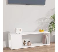 Meuble TV Blanc 100x24x32 cm bois contreplaqué 2 étagères Design classique Facile à nettoyer