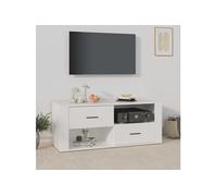 vidaXL Meuble TV Blanc 100x35x40 cm Bois d'ingénierie, Support TV, Armoire média, Armoire HiFi, unité TV, Meuble multimédia, Meuble latéral, Buffet