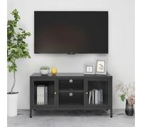 Meuble TV Blanc 105x35x52 cm Acier et Verre Centre de Divertissement vidaXL