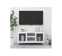 vidaXL Meuble TV Blanc 105x35x52 cm Acier et verre336059 Blanc G