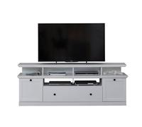 Meuble TV blanc 3 portes 5 niches style campagnard moderne Valex 177 cm