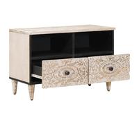 Meuble TV Blanc 70 x 33,5 x 46 cm Bois de manguier massif | Bois de manguier massif, design rectangulaire, compartiments de rangement spacieux, utilisation intérieure, entretien facile