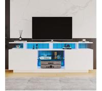 Meuble TV blanc avec éclairage LED,pour TV de 60"",barre lumineuse 16 couleurs,porte brillants avec compartiments en verre,pour salon