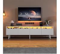 Meuble TV Blanc avec LED, Meuble Tele avec Rangement, Tiroirs et Portes, Table Television Salon Pas Cher Jusqu’à 75, 176 x 38 x